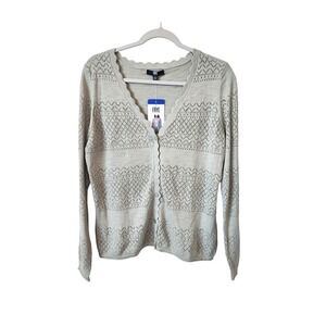 Frye Seagrass Green Pointelle Knit 100% Cotton Spring Cardigan Cottagecore, L